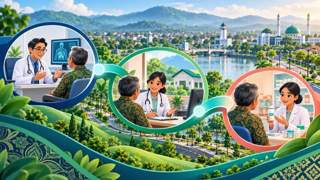 Ilustrasi alur Program Rujuk Balik dari konsultasi hingga apotek di Tasikmalaya
